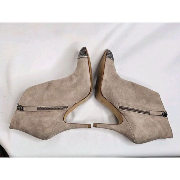 Zara Basic Beige Suede Ankle Boots Heels Studded Toe Womens Size 38/7.5 - Picture 5 of 8
